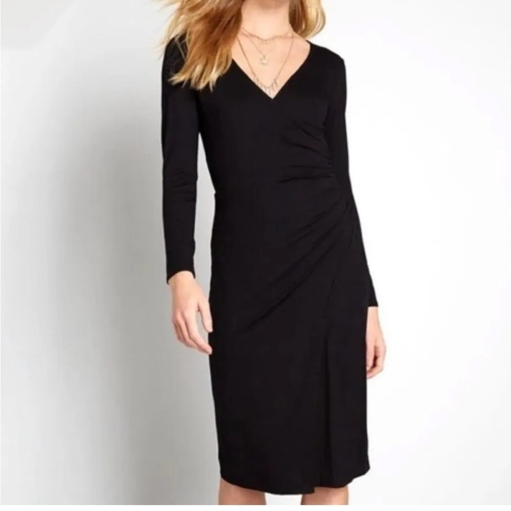 ModCloth Knit On The Town Faux Wrap Dress in Black